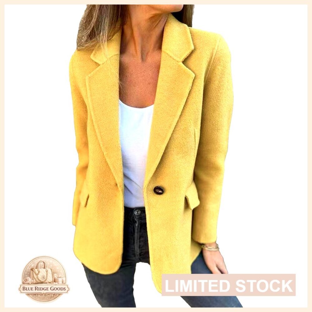 Wool Blend Blazer Notch Lapel Single Button Casual Business Chic Pea Coat